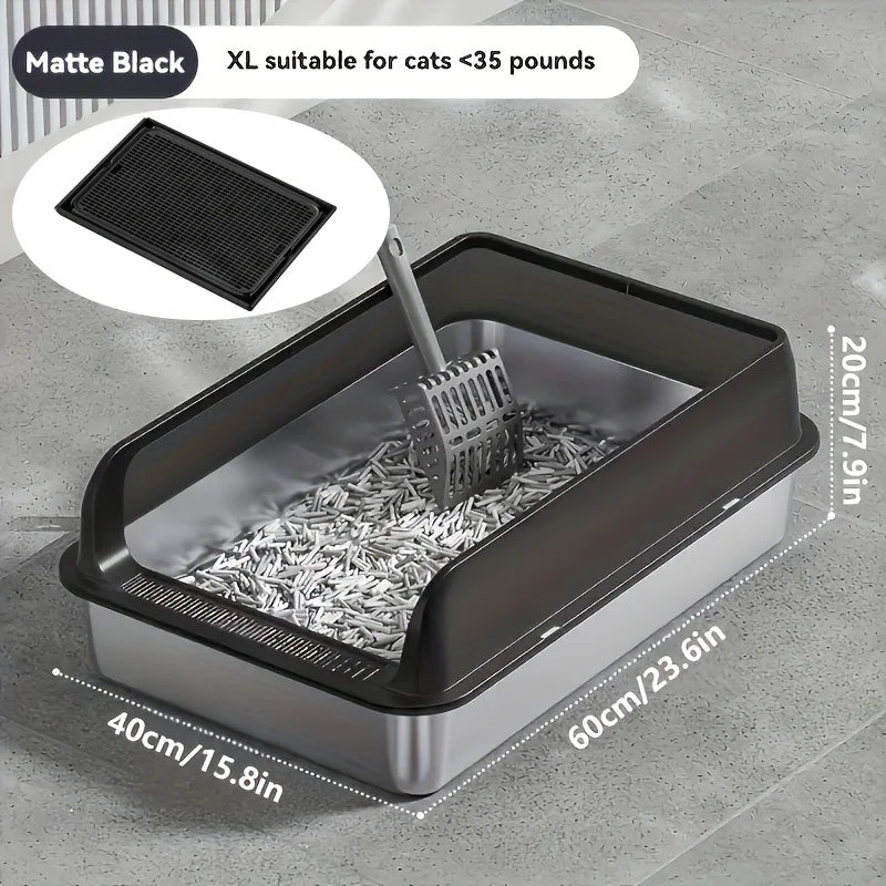 Lettiera per gatti extra large in acciaio inox con coperchio e tappetino…