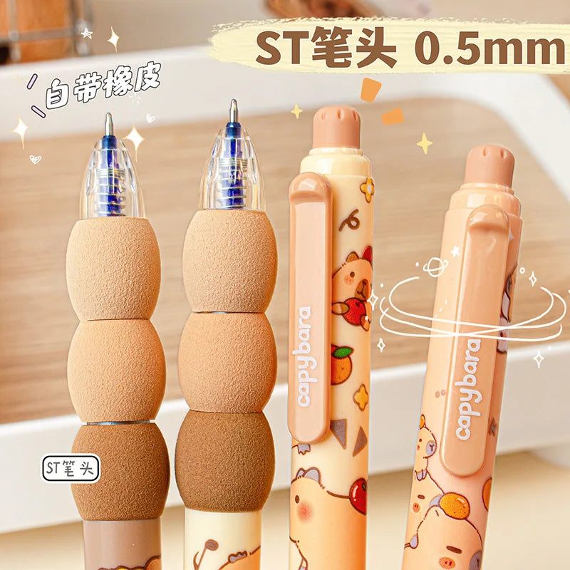 Penna gel cancellabile Capybara impugnatura morbida 4 pezzi, inchiostro glitter