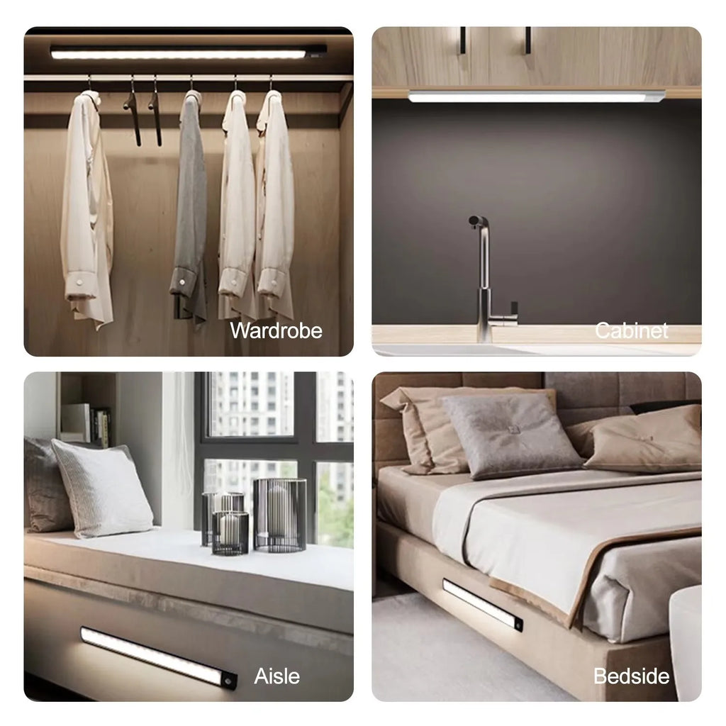 Lampada LED ricaricabile con sensore di movimento, 3 colori per armadi e cucina