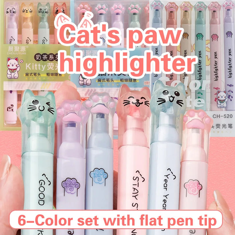 Set 6 Evidenziatori Pastello a Forma di Artiglio di Gatto – Colori Fluorescenti…