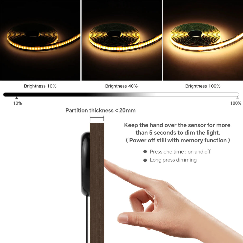 Striscia LED dimmerabile touch nera PCB COB per pannelli in legno e vetro