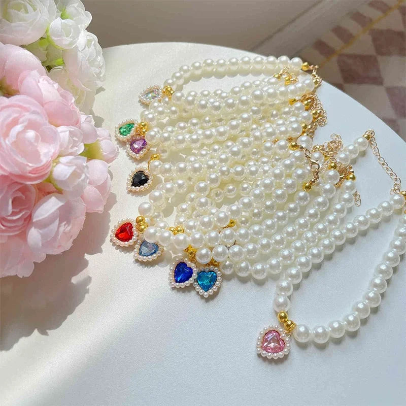 Collarino con Ciondolo a Cuore e Perla Falsa per Gatti e Cani – Fashion