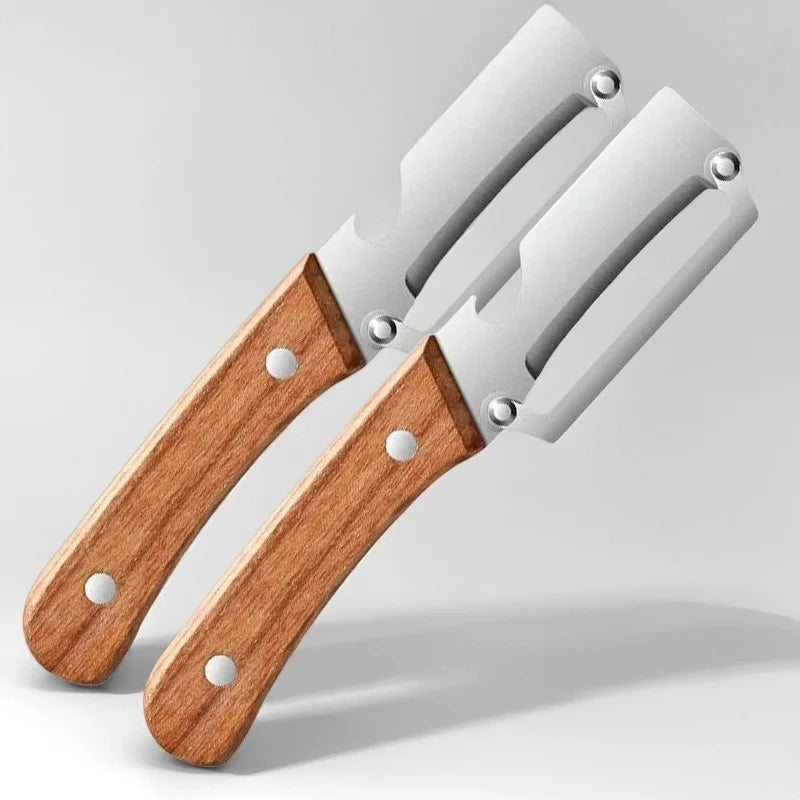 Slicer in acciaio inox con manico rovere – taglio, sbucciatura e apribottiglie