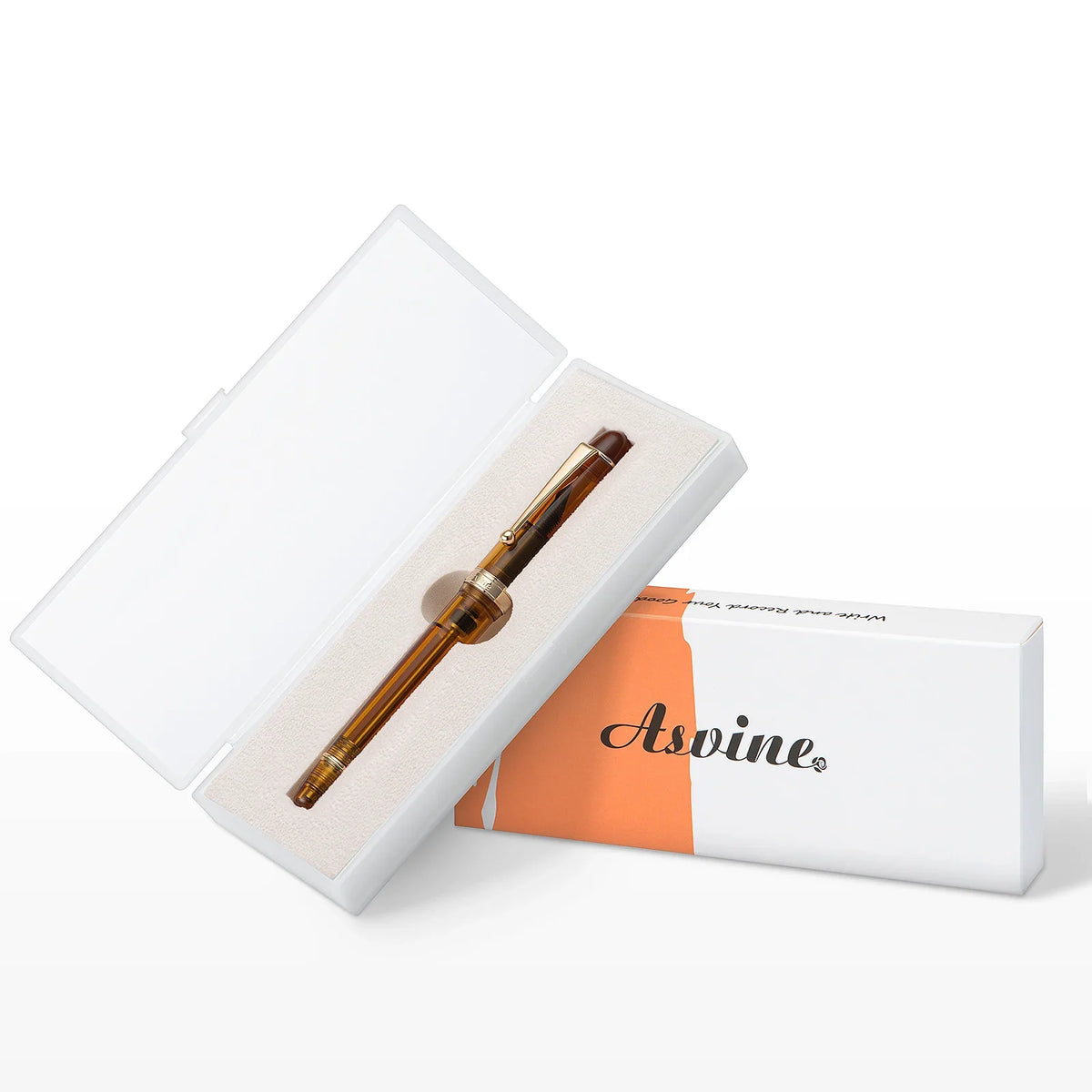Asvine V126 Vacuum Filling Fountain Pen EF/F/M/ Stub 1.1 Nib, Transparent Brown/ Matte Gray, White Acrylic Writing Gift Set