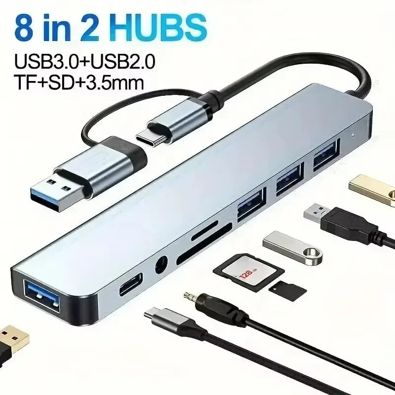 Hub USB‑C 8 in 1 con HDMI 4K, RJ45, lettore SD/TF e ricarica rapida PD