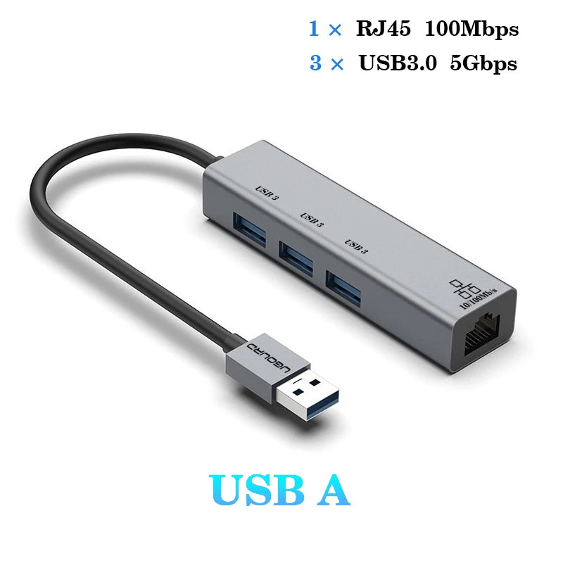 Docking Station USB‑C con RJ45 Gigabit e ricarica 100 W – Hub 4 porte USB 3.0