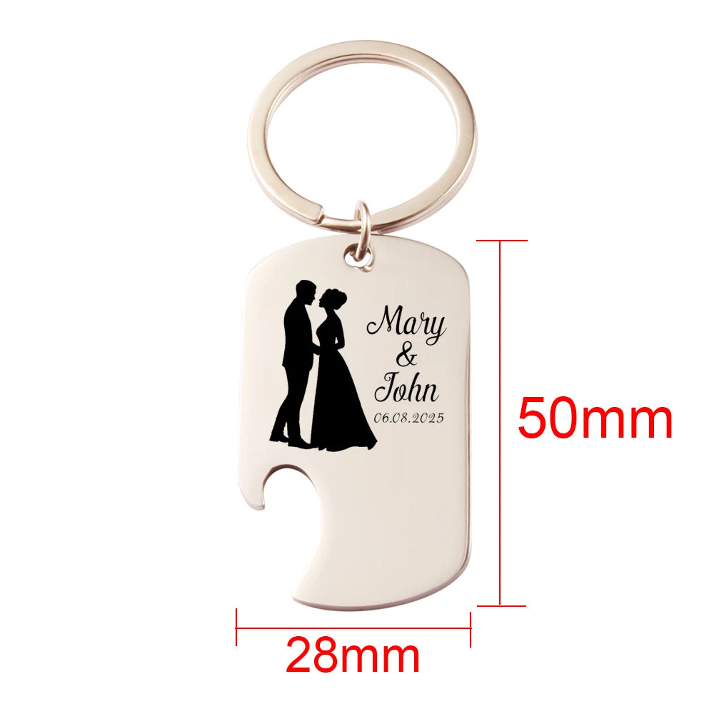 Custom Laser Engraving Name Bottle Opener Keychain Gold Stainless Steel Key Chain Party Favor Wedding Gifts For Guests