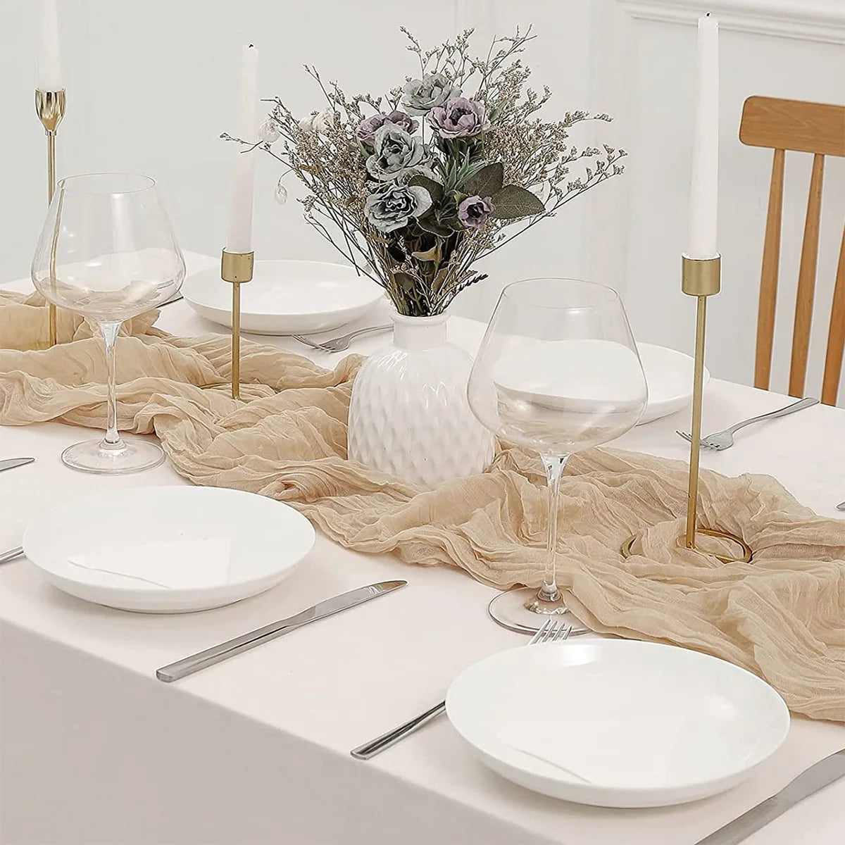 Runner da tavola in voile a rete Boho rosa e blu per matrimoni e feste