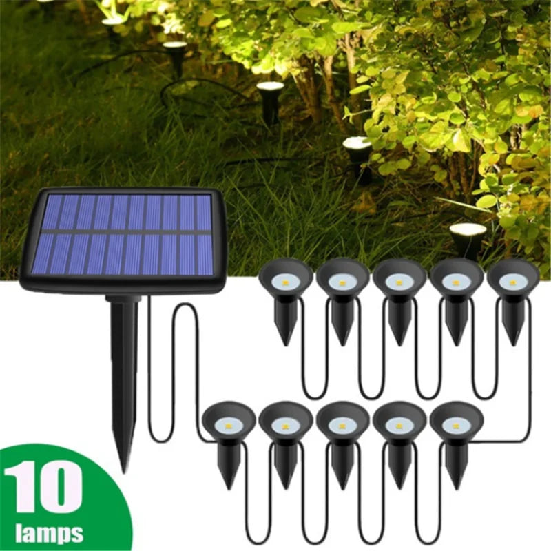 10 in 1 Solar Garden Lights Outdoor LED Lawn Stake Lights Waterproof Landscape Pathway Lamp Warm White Yard Patio Decoration