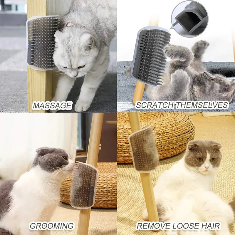 Spazzola Massaggiante per Gatti – Rimozione Peli e Graffiatore da Angolo