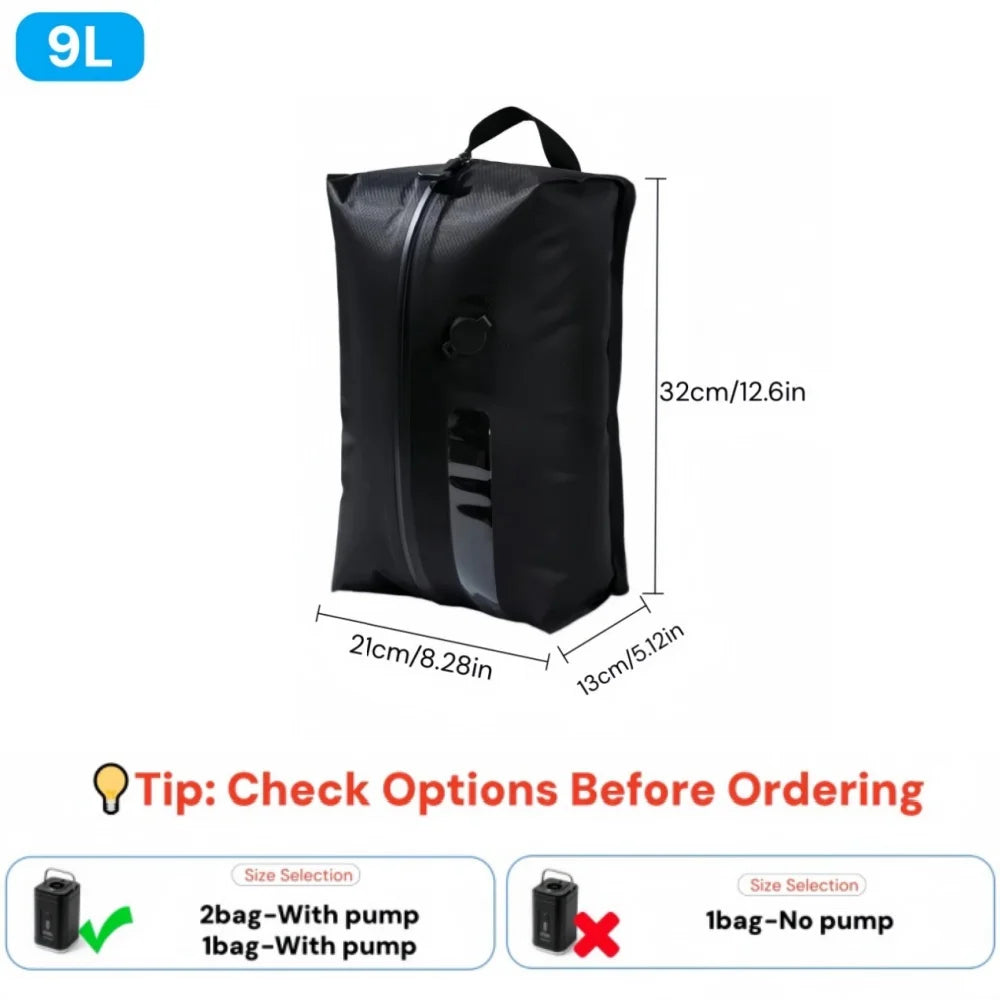 Sacchetti compressione sottovuoto 60% con pompa USB, 17‑34 L per valigia