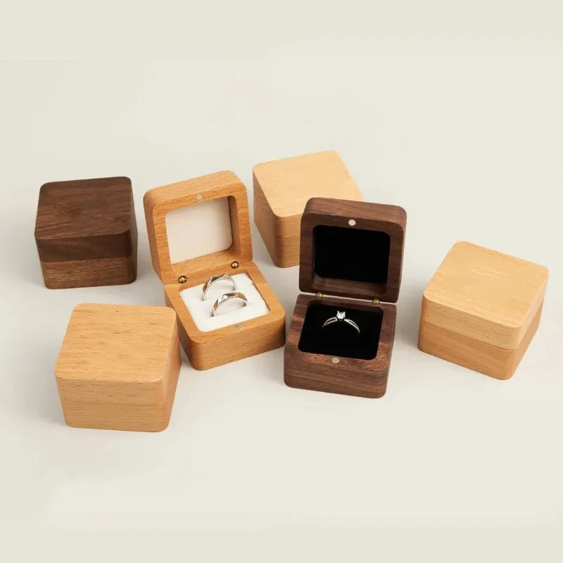 Walnut Wooden Ring Box for Proposal Blank Wood Earring Rings Jewelry Boxs Engagement Ring Box Wedding Ring Box Anniversary Gifts