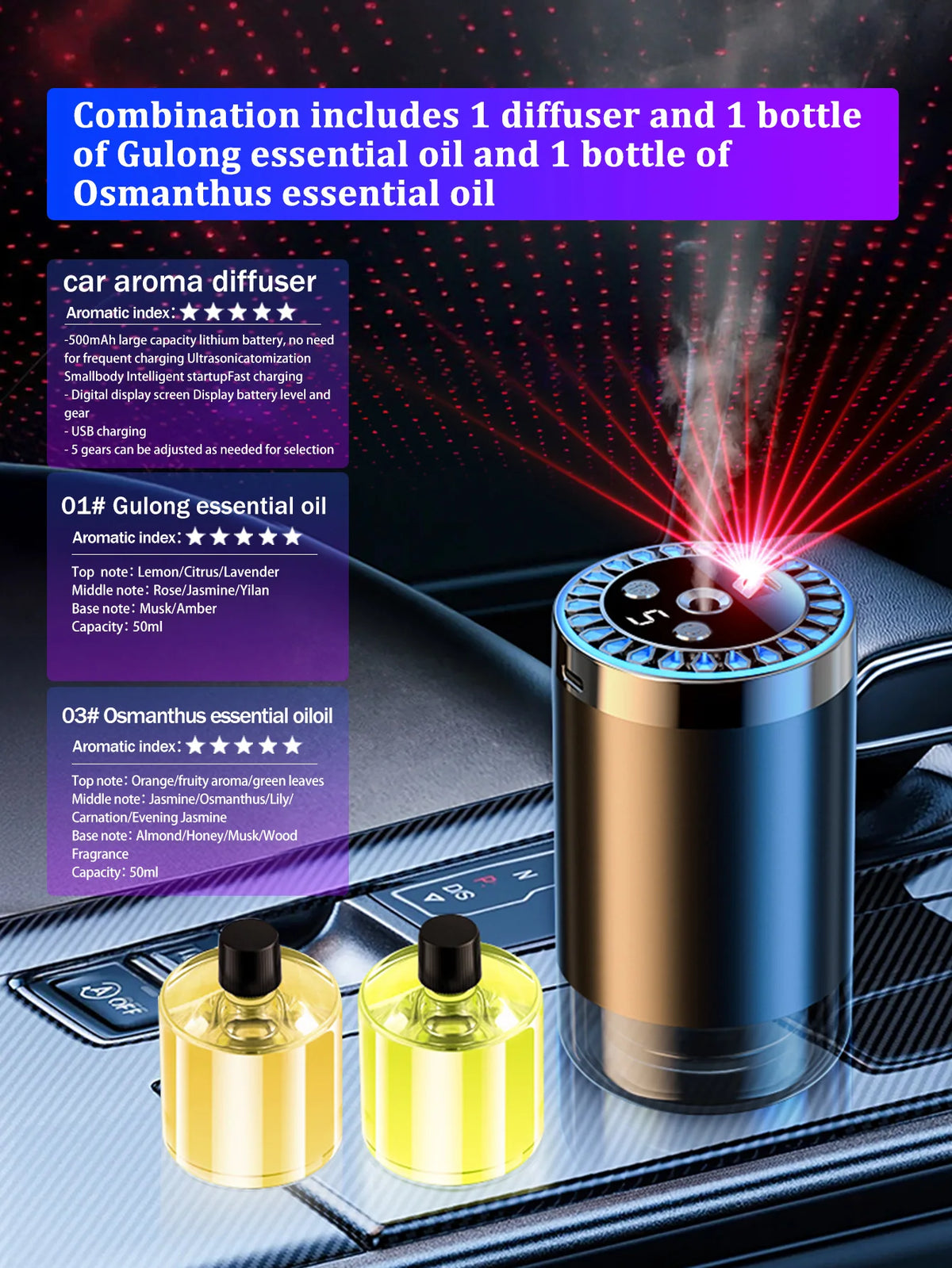 Lampada romantica a luce multicolore ricaricabile con diffusore aromatico per…