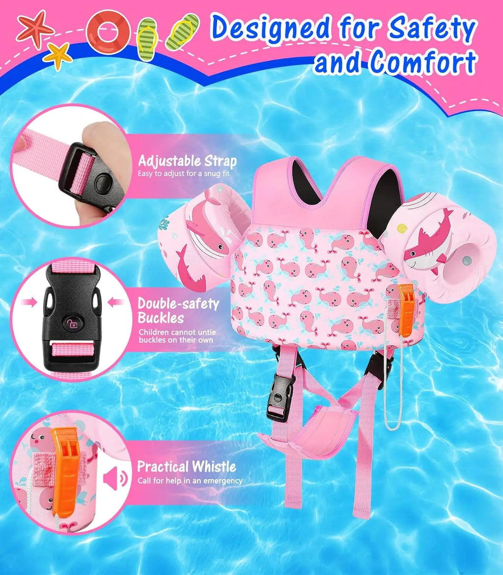 MoKo Toddler Swim Vest for Kids Swim Arm Floaties 15-30 lbs Cartoon Swimming Water Wings with Crotch Strap Pool Float Vests