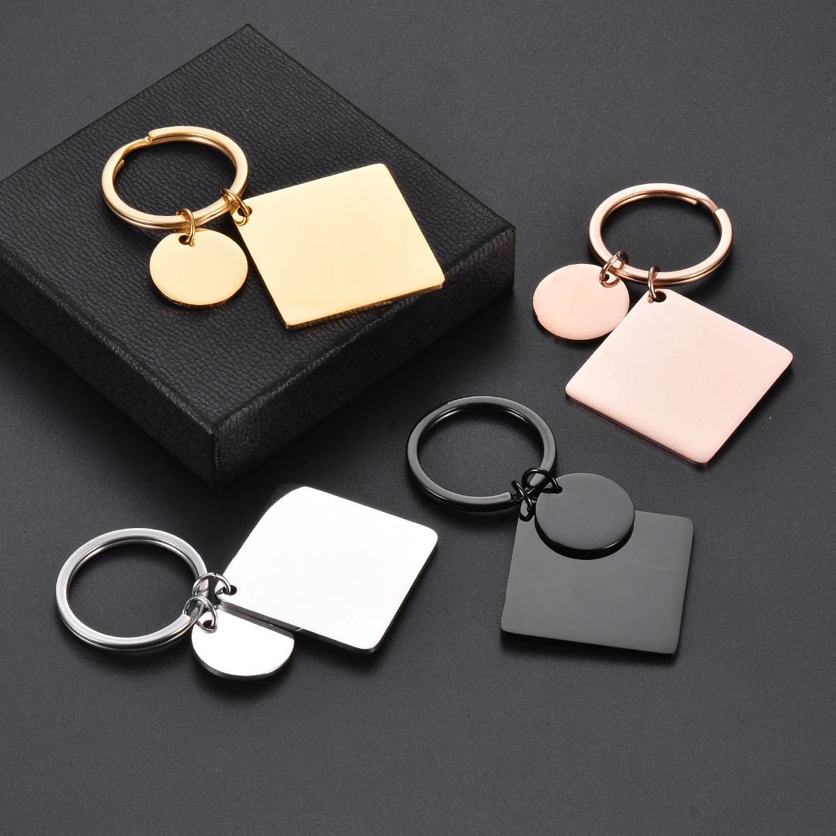 5Pcs Waterproof No Fading Stainless Steel Keychain Metal Round Square Tag DIY Collar Accessories Gift Key Ring Wholesale