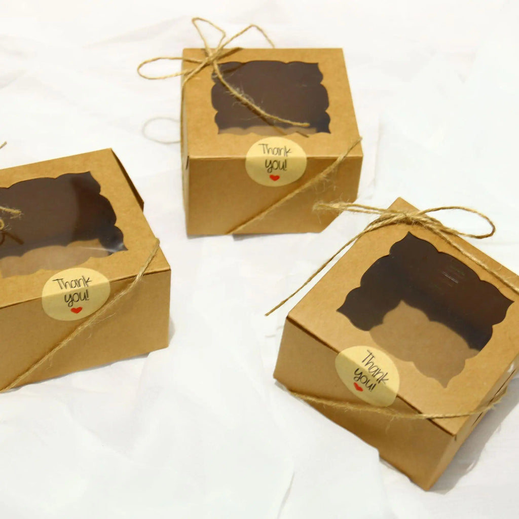 10/30/50Pcs Kraft Paper Open Window Gift Box Baking Cake Cup Favor Candy Packaging Boxes With Sticker Rope Wedding Party Decor