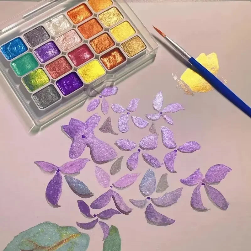 Metallic Watercolor Paint Set-Portable,Lightweight, High Solid Pigment, Starry Shades - Ideal for Artists, Perfect Holiday Gift