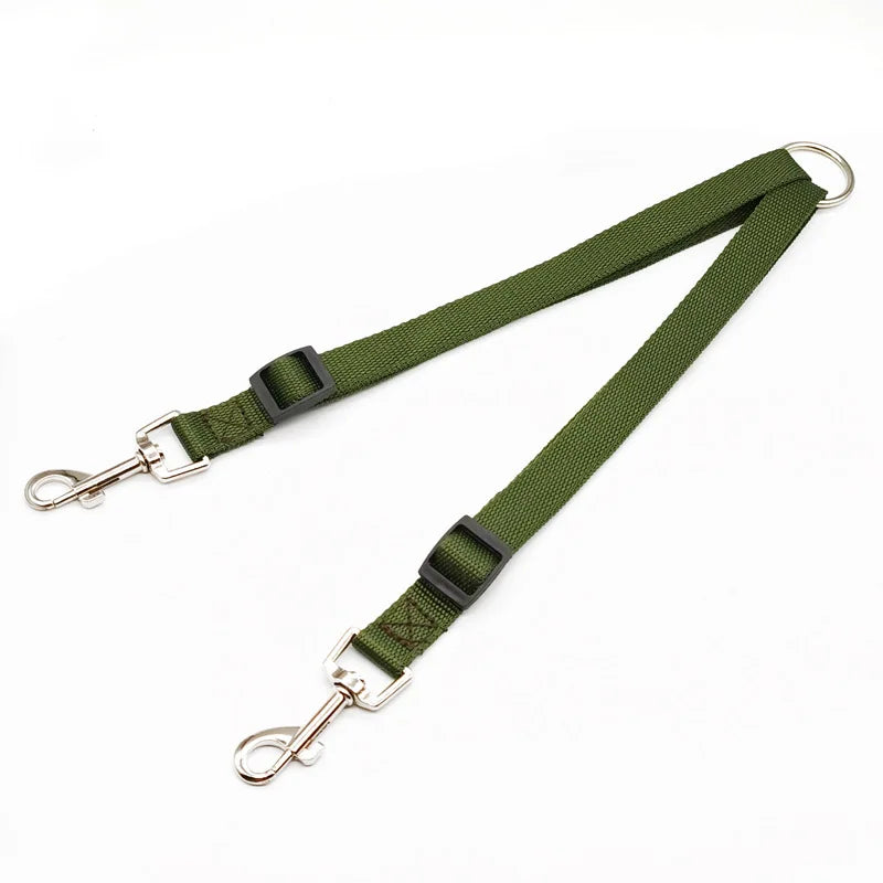 Guinzaglio doppio in nylon rinforzato V‑shape regolabile per due cani, colorato