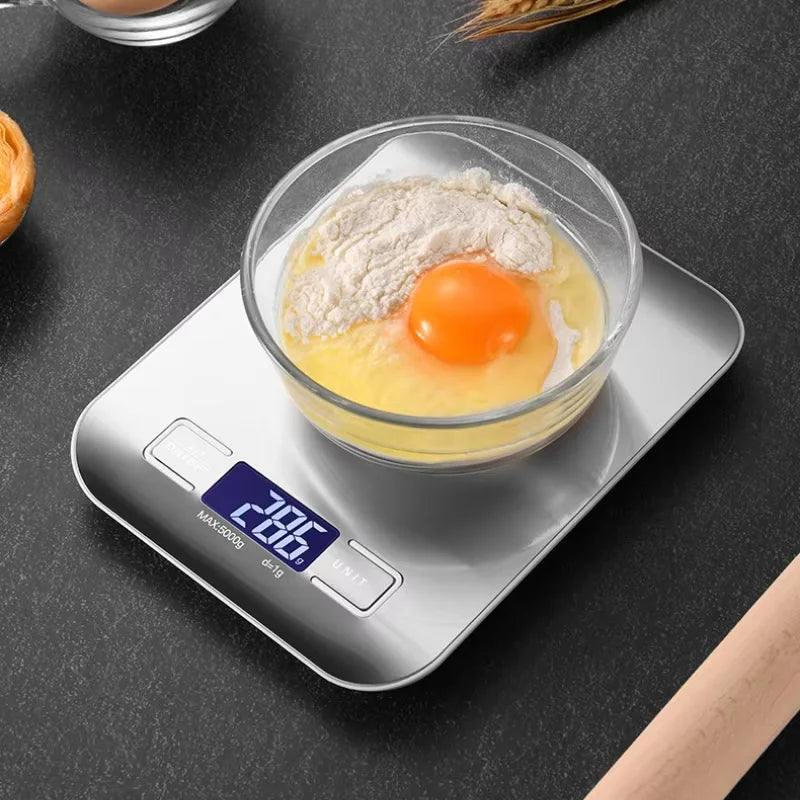 Bilancia da cucina digitale 5 kg/1 g, LCD retroilluminato, acciaio inox,…