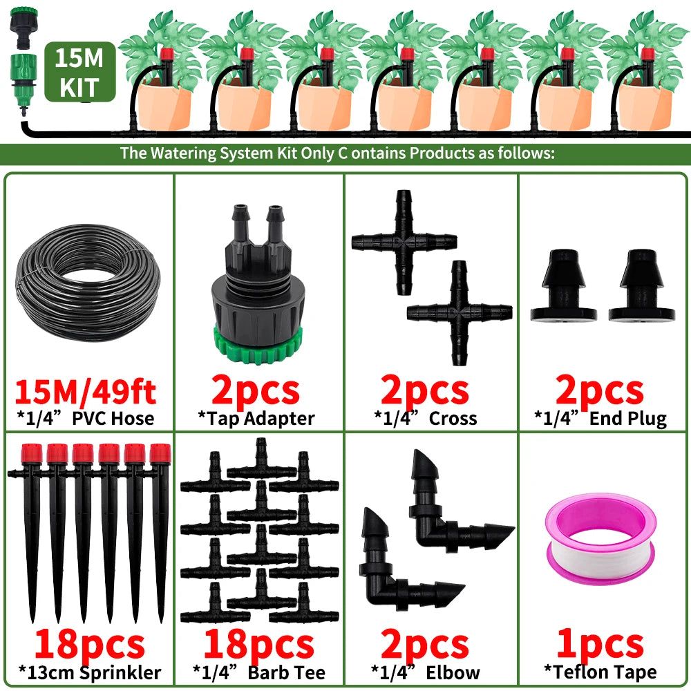 Kit Irrigazione a Goccia Automatico con Sprinkler 13 cm per Bonsai, Vasi e Serre