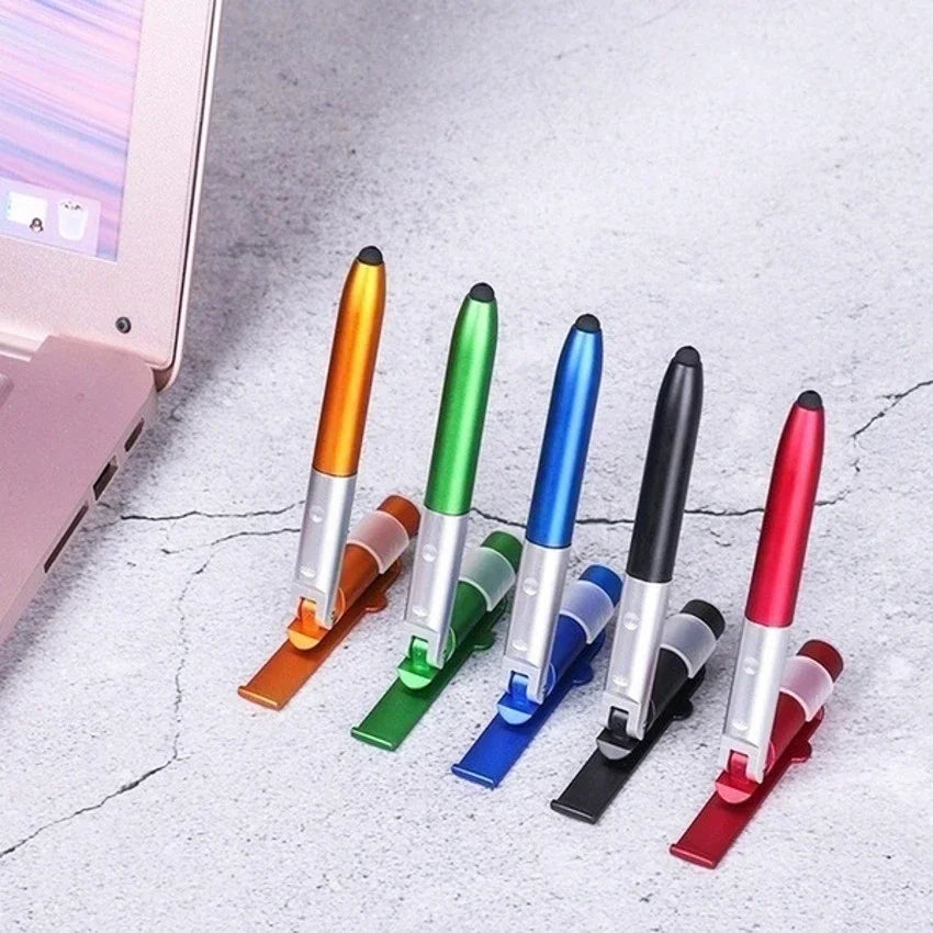 Penna a sfera 4 in 1 con luce LED, supporto pieghevole per smartphone e…