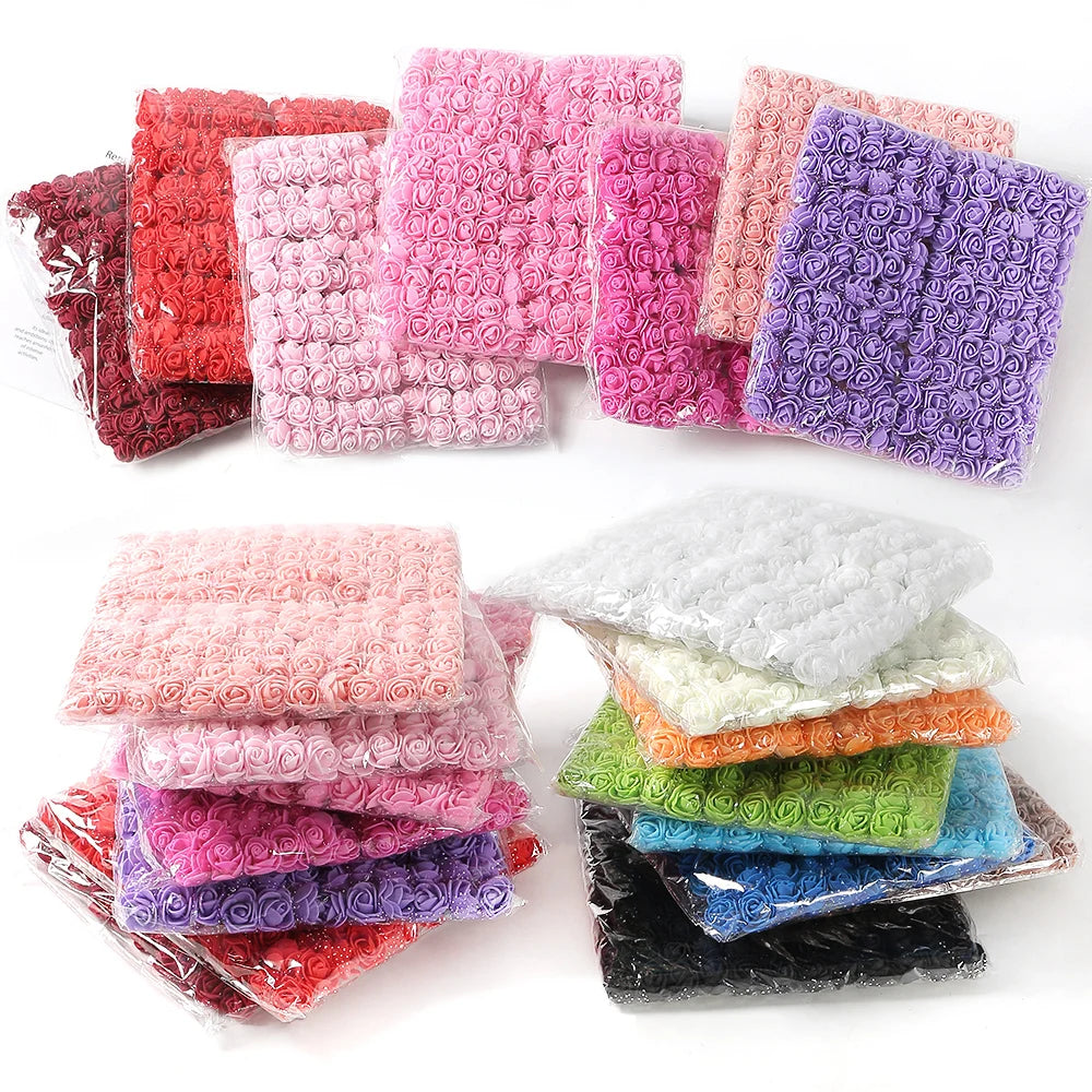 96Pcs Mini Rose Artificial Flowers Bouquet 7.5cm Foam Fake Flowers Wedding Decoration for Home Room Decor DIY Gifts Accessories