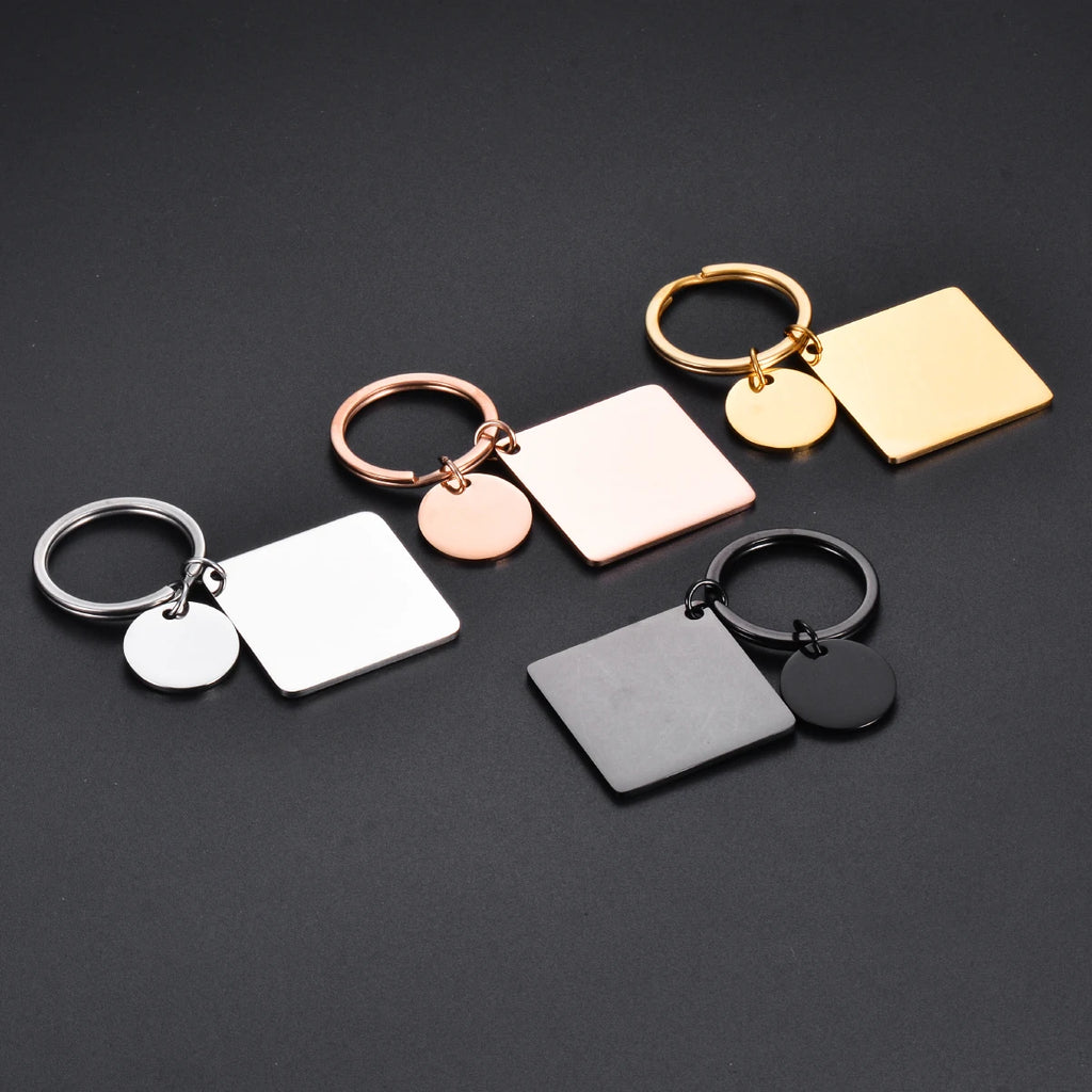 5Pcs Waterproof No Fading Stainless Steel Keychain Metal Round Square Tag DIY Collar Accessories Gift Key Ring Wholesale