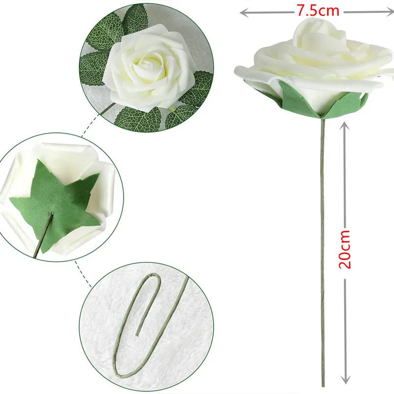 Rosa in schiuma, 10/25/50 pezzi, fiori finti per decorazioni e bouquet