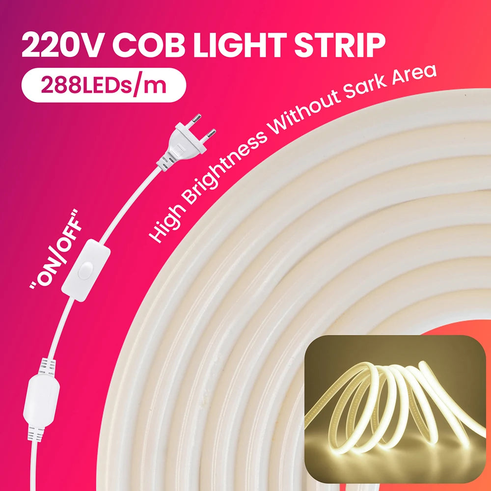 Striscia LED Neon COB dimmer 220 V, 3000‑6000 K, impermeabile, da 0,5 a 30 m