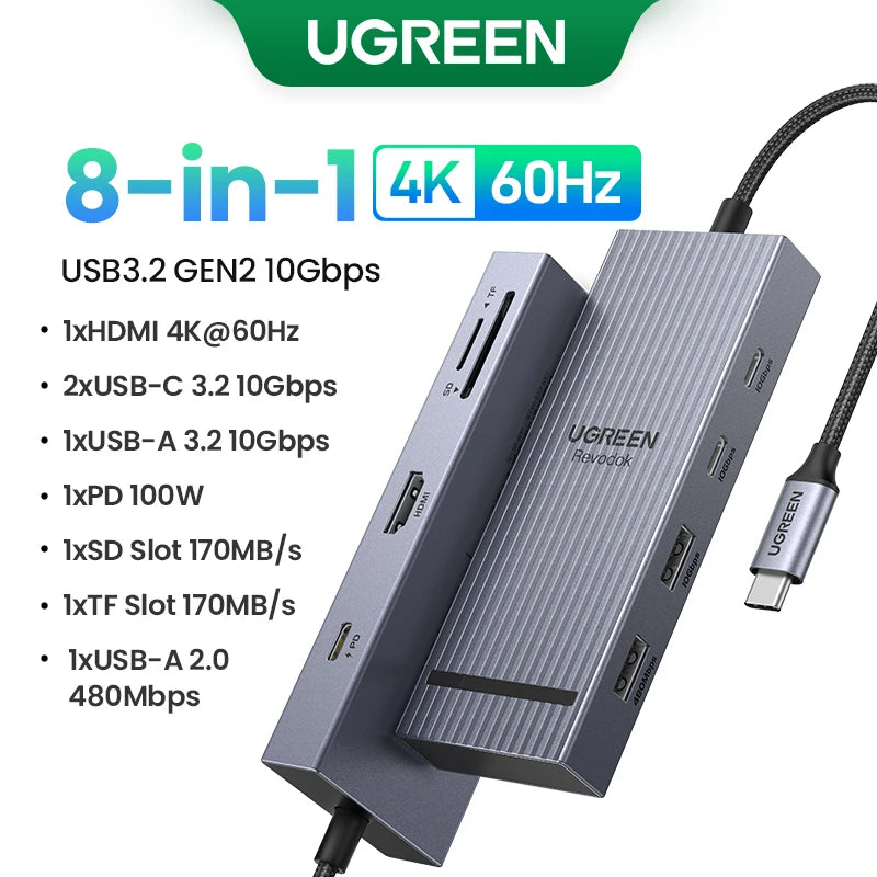 Hub USB-C 6 in 1 10 Gbps con HDMI 4K 60 Hz e ricarica PD 100 W