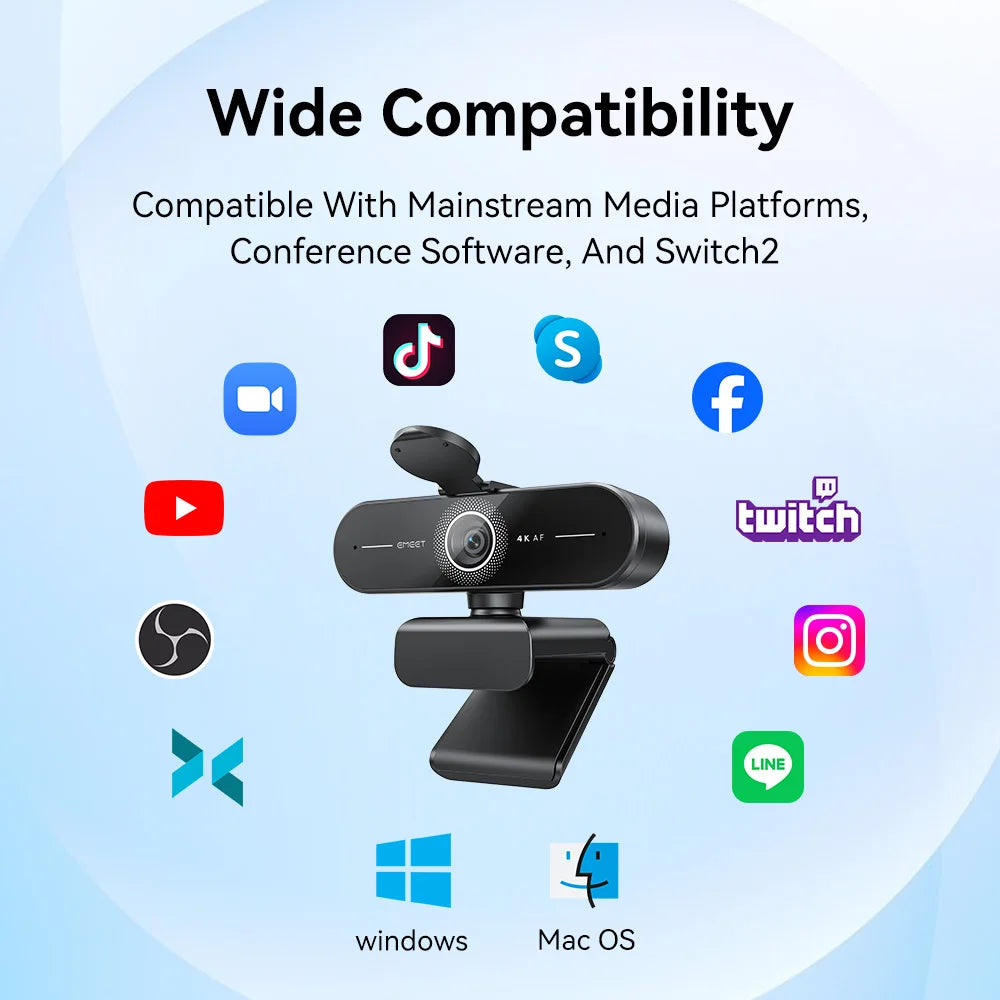 Webcam 4K Ultra HD 1080p 60fps con autofocus e microfoni duali