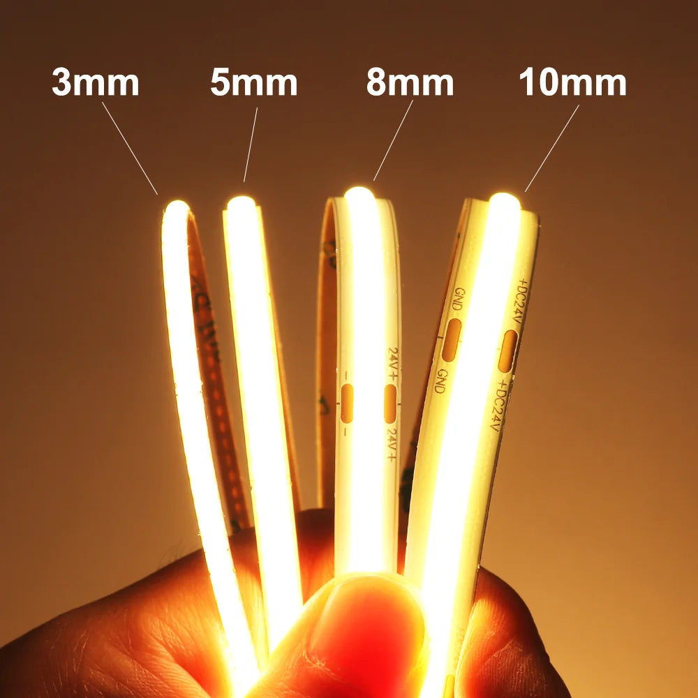 Striscia LED COB 12V/24V 3‑5mm dimmerabile 3000‑6000K per casa
