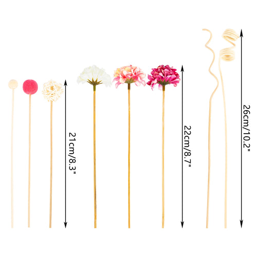 NOUVEAU 10 Pièces Bâtonnets en Rotin avec Fleurs d'Hortensia Rose, Diffuseur de Parfum sans Feu, Bâtonnets à Diffuseur, Ornements DIY, Décoration d'Intérieur