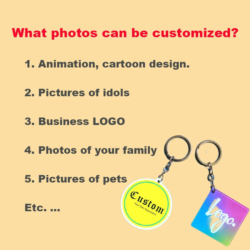 Custom Keychains Cartoon Llavero Photo Customized Anime Transparent Charm Hologram Clear Acrylic Personalized Key Rings for Gift