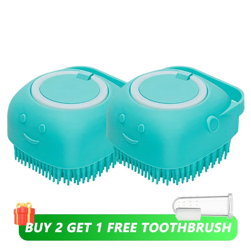 Spazzola Bagno Silicone per Cani e Gatti con Distributore Shampoo