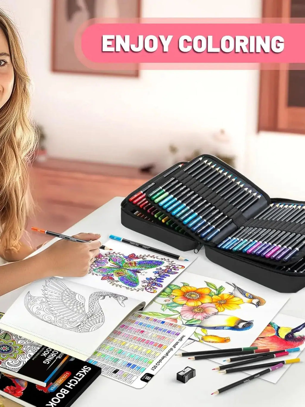 Set di matite colorate 72/120/180 con libro da colorare e custodia