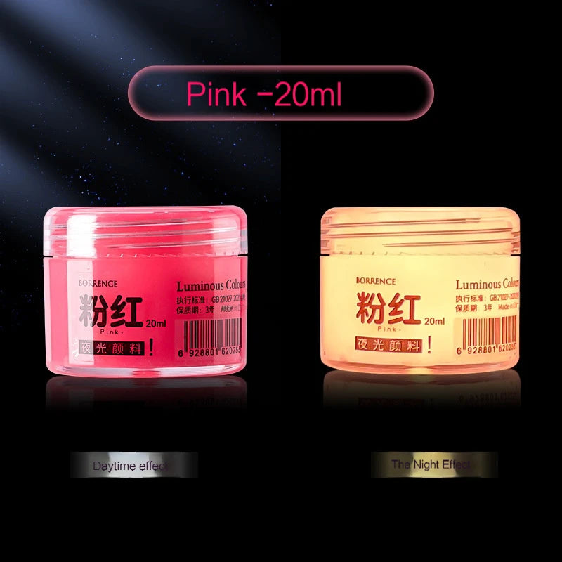Borrence 20/60ml Fluorescent Pigment Long-Lasting Luminous Paint Glow In Dark Acrylic Paints Artwork DIY Festival Party Supplies