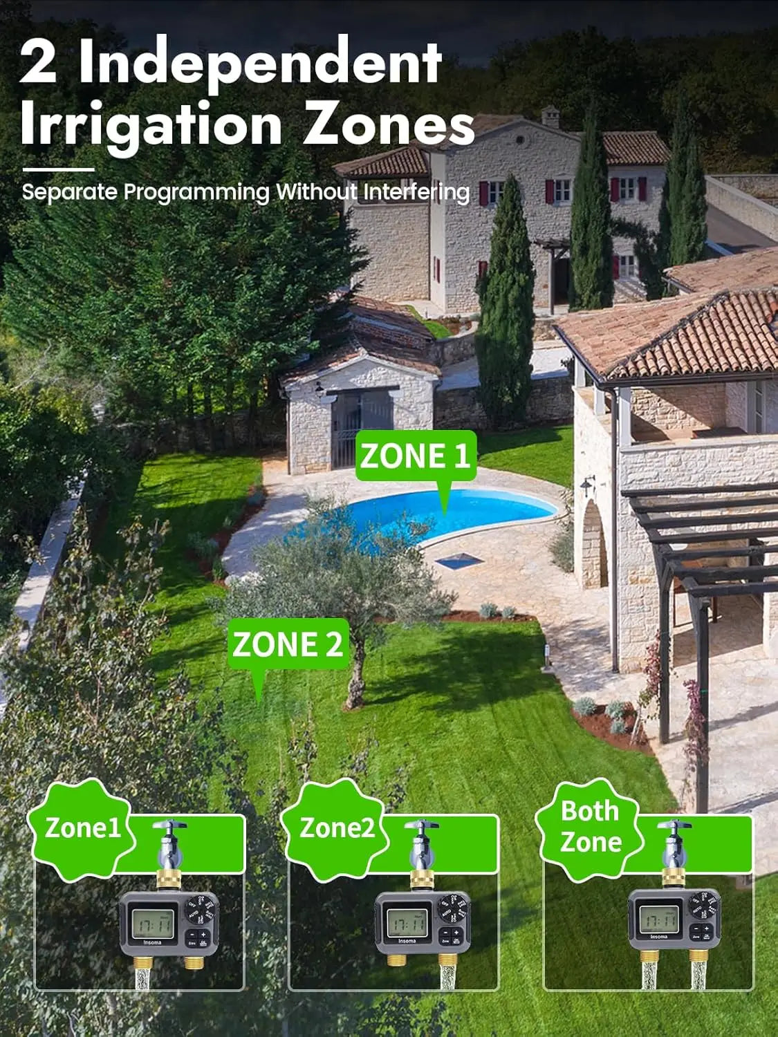 Timer irrigazione smart a doppia uscita per giardino – zone indipendenti
