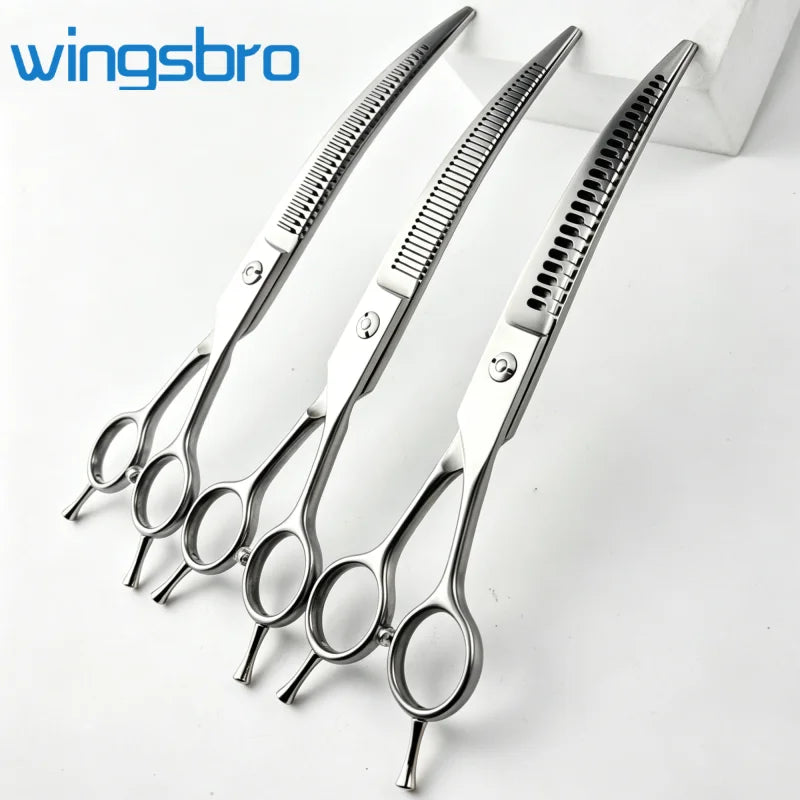 Wingsbro 8 Inch Dog Curved Drooming Scissors, New Style Pet Curved Thinning Scissors Curved Shark Scissors For Dog Hair Trimming