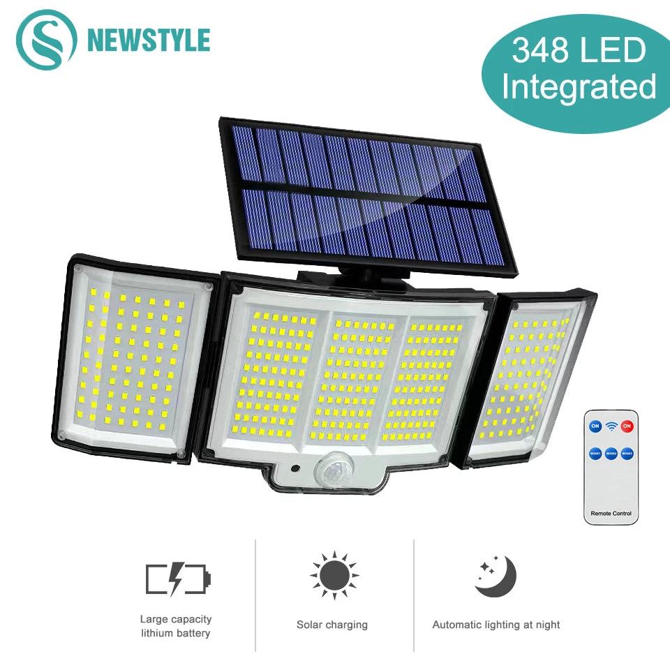 Lampada Solare da Esterno con Sensore Movimento, 3 Teste LED, IP65