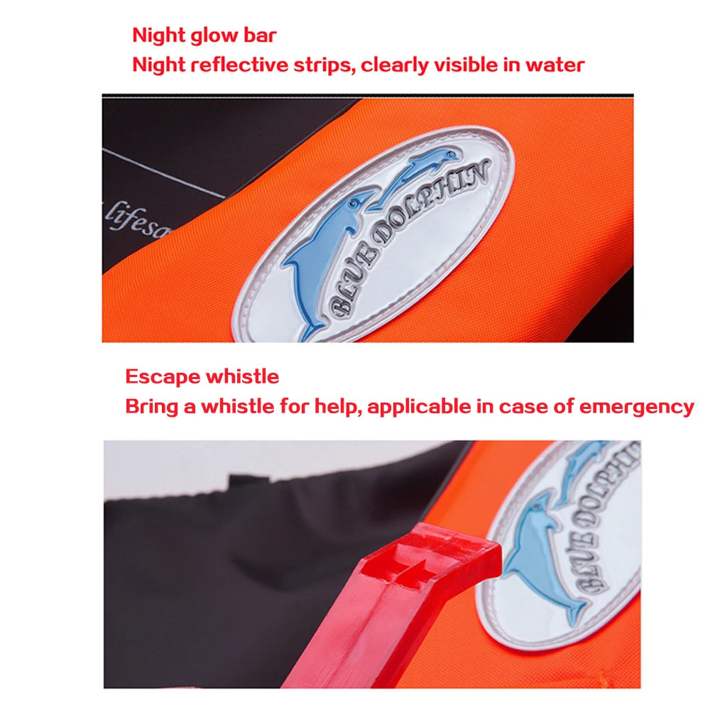 Outdoor Adult Swimming Life Jacket Adjustable Buoyancy Survival Suit Polyester Children Life Vest With Whistle