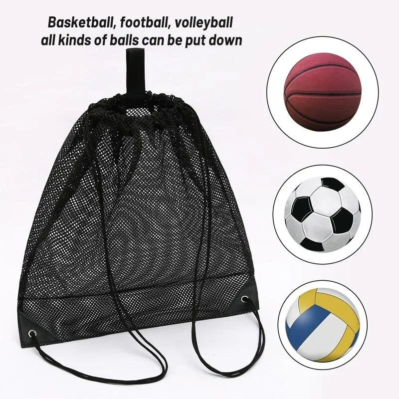 Portable Multifunctional Drawstring Mesh Bags Gym Sports Basketball Storage Shoulder Net Backpack 40*45cm Outdoor Beach Use Bag