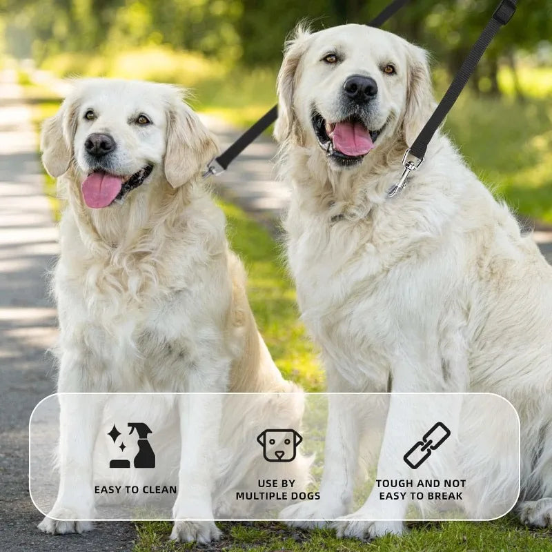 Guinzaglio doppio in nylon rinforzato V‑shape regolabile per due cani, colorato