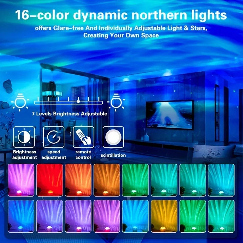 Lampada proiettore Aurora del Nord con onde d'acqua LED, luce e telecomando