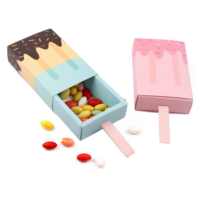 5pcs/10pcs Ice cream Shape Candy Boxes Cartoon Pull-out Tray Kraft Paper Popcorn Box Party Favors Box Birthday Decor