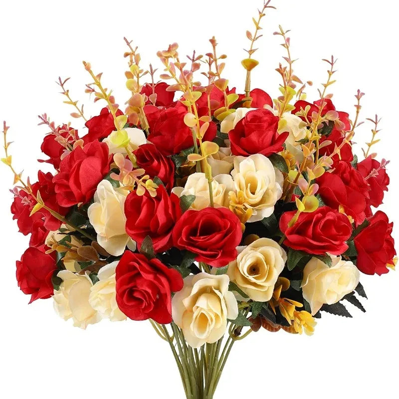 Mazzo Rose Artificiali Finte con Steli - Decorazione Casa Matrimonio Natale