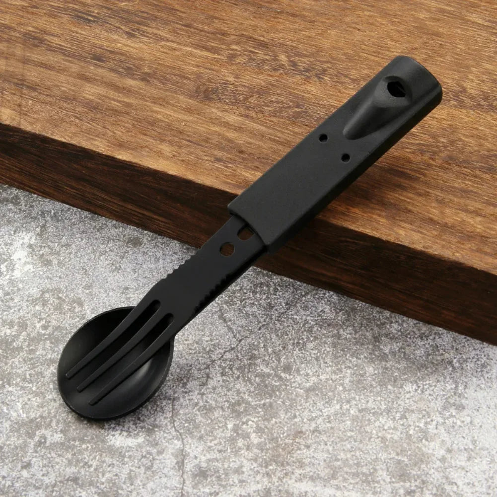 Outdoor Set Multi functional Camping Knives Camping Tableware Outdoor Wind Combination Stainless Steel with Whistle Spoon Fork