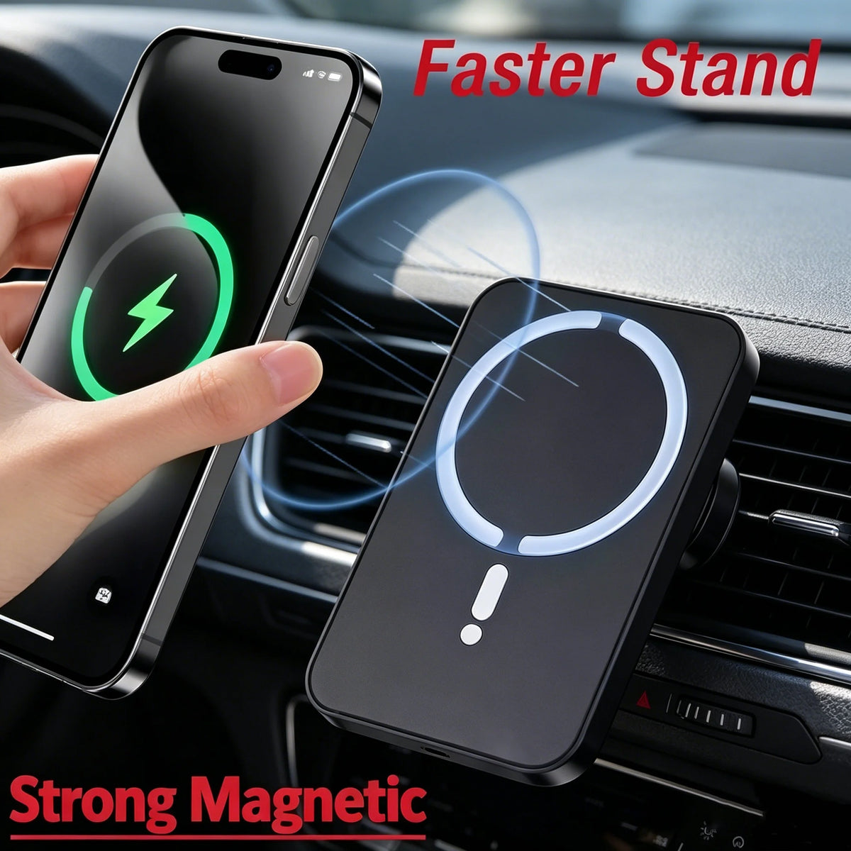 Supporto auto con ricarica wireless magnetica, compatibile MagSafe iPhone 12‑17
