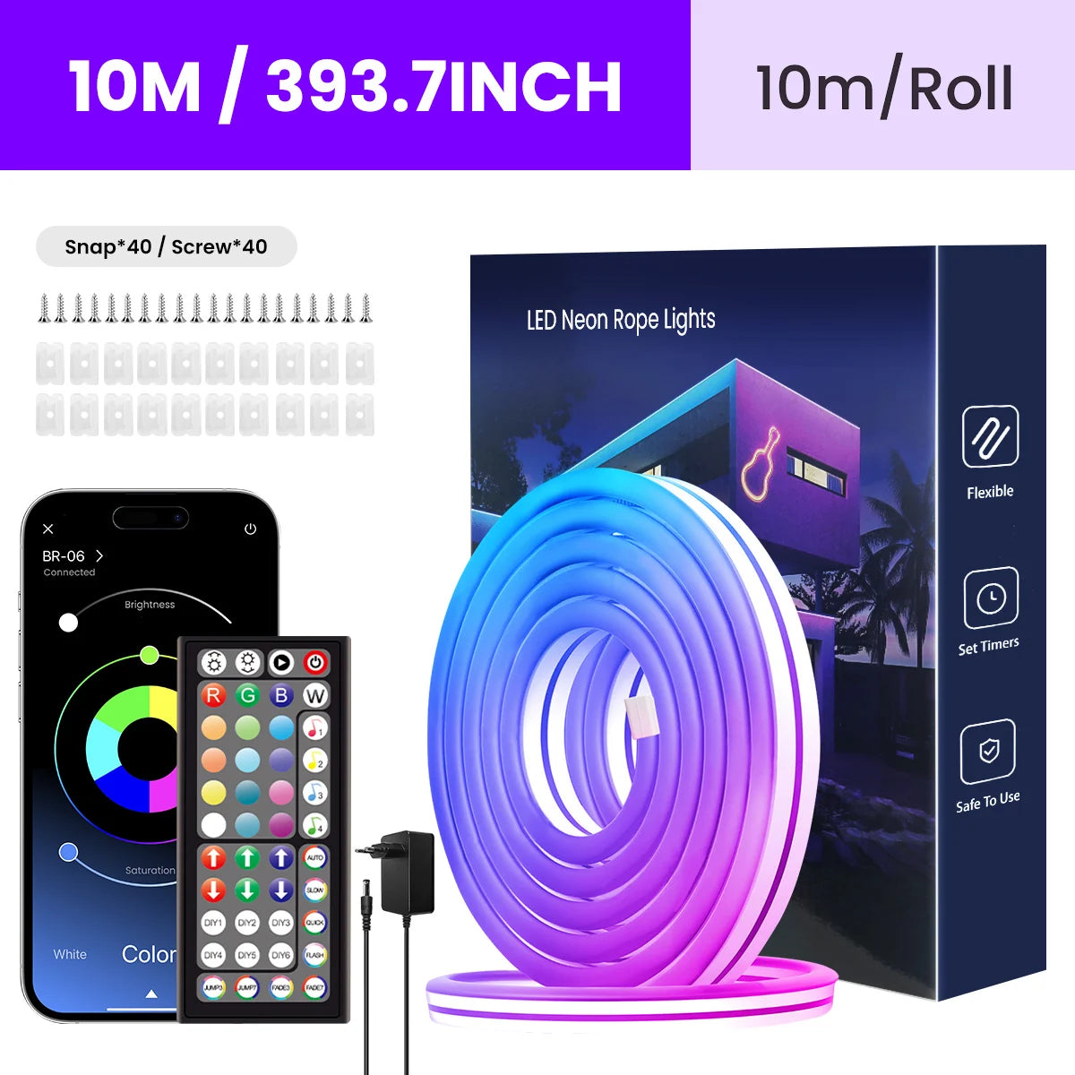 Striscia LED Neon RGB flessibile 24V con telecomando e app – IP65 waterproof