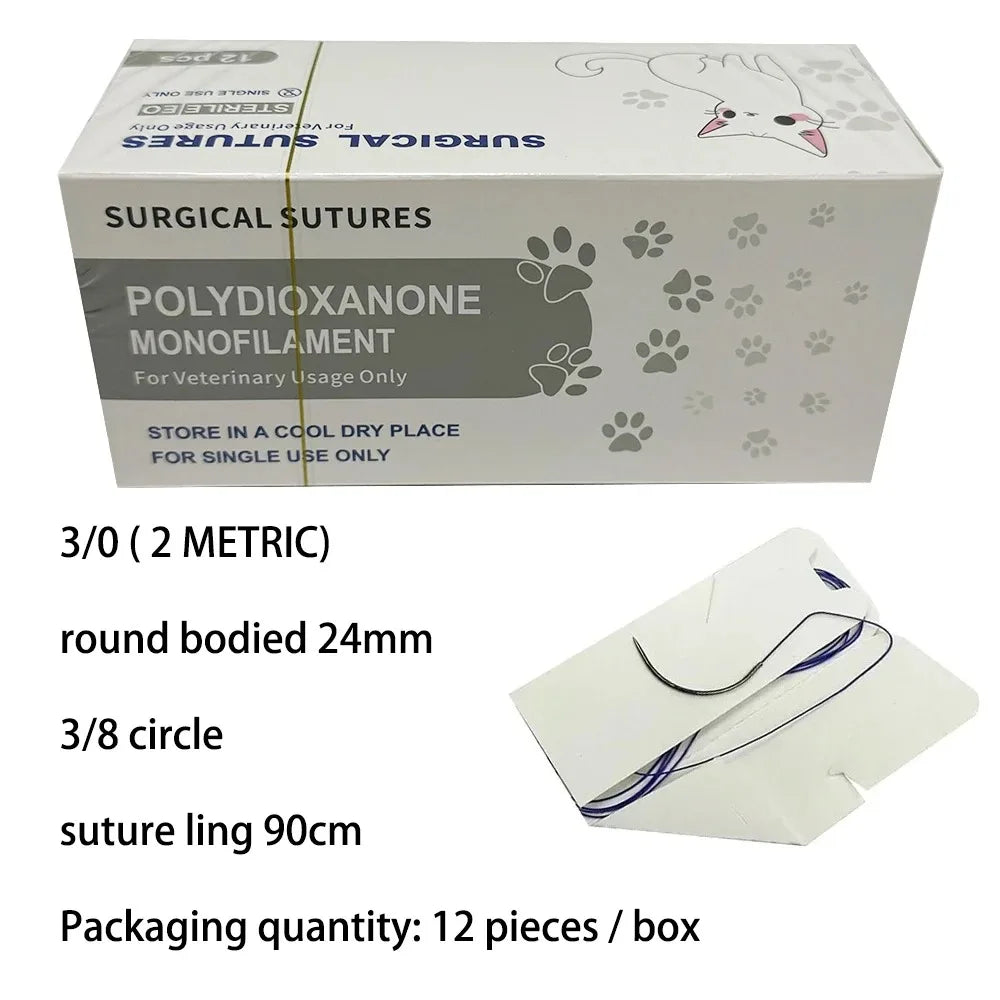 Set da 12 ago circolari PDO 3/8 per animali domestici – 90 cm, misure 2/0-5/0
